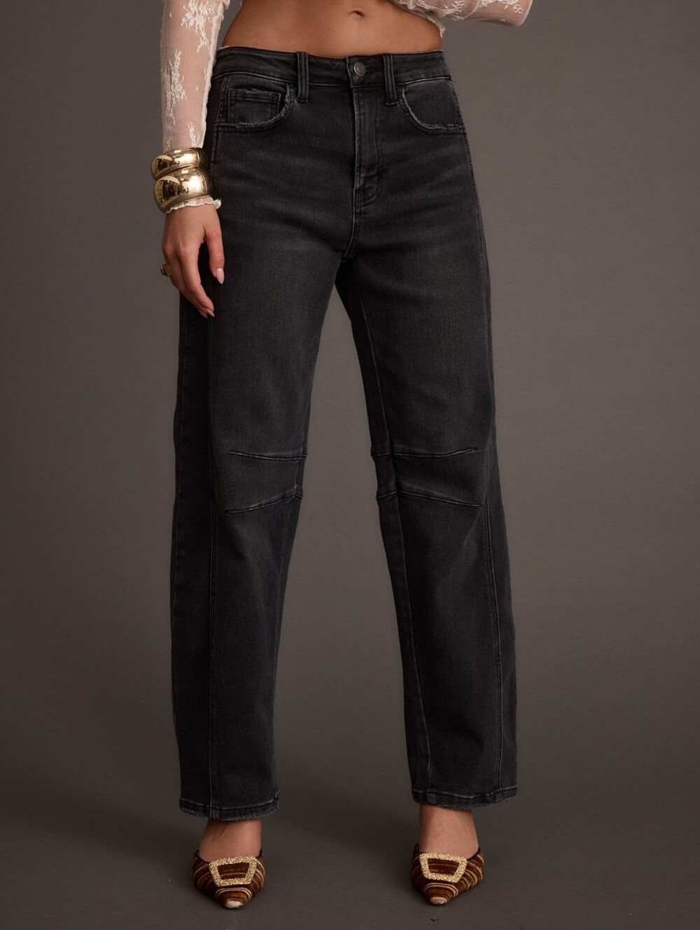 12th Tribe Washed Black Barrel Jeans Size 24